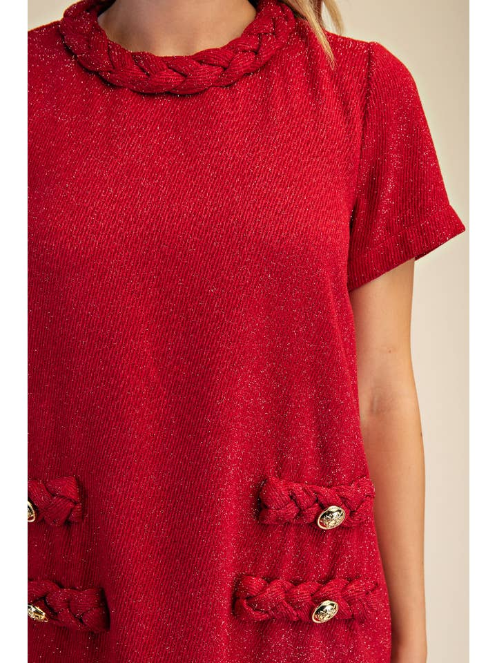 Glam - Wholesale Dress - Women's - Round Neck Twist Trim Mini Dress5