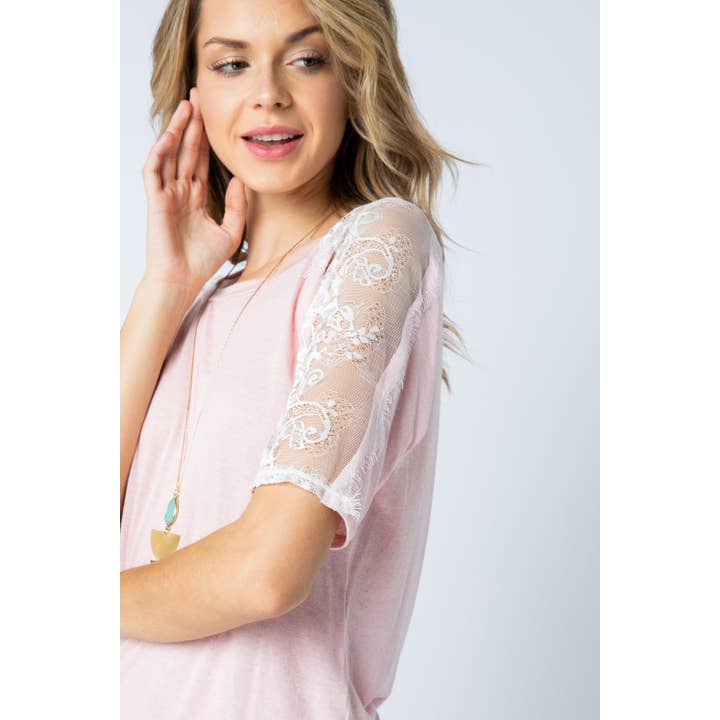 VOCAL - Wholesale Blouse - Women's - LACE SHORT SLEEVE JERSEY KNIT TOP15