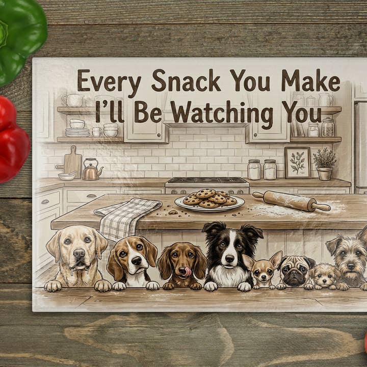 Dog Snacks New Glass Cutting Board for wholesale by Beautiful Creations by Laney