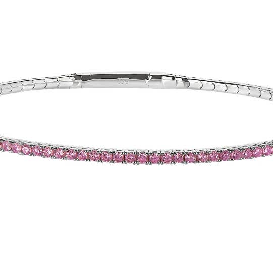 Bracelet en platine sterling - Saphir rose simulé pour la vente par Kelly Waters