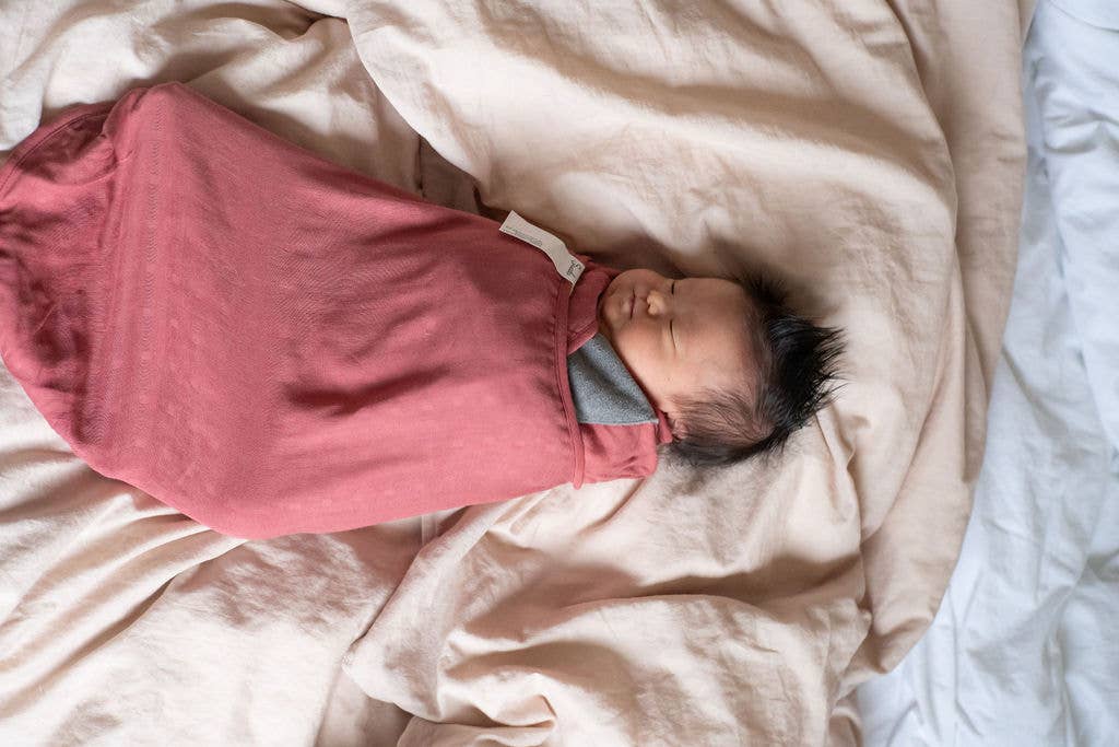 Gray White Stripe Silent Easy Swaddle - No Velcro, no zipper, Organic Cotton for wholesale on Faire6