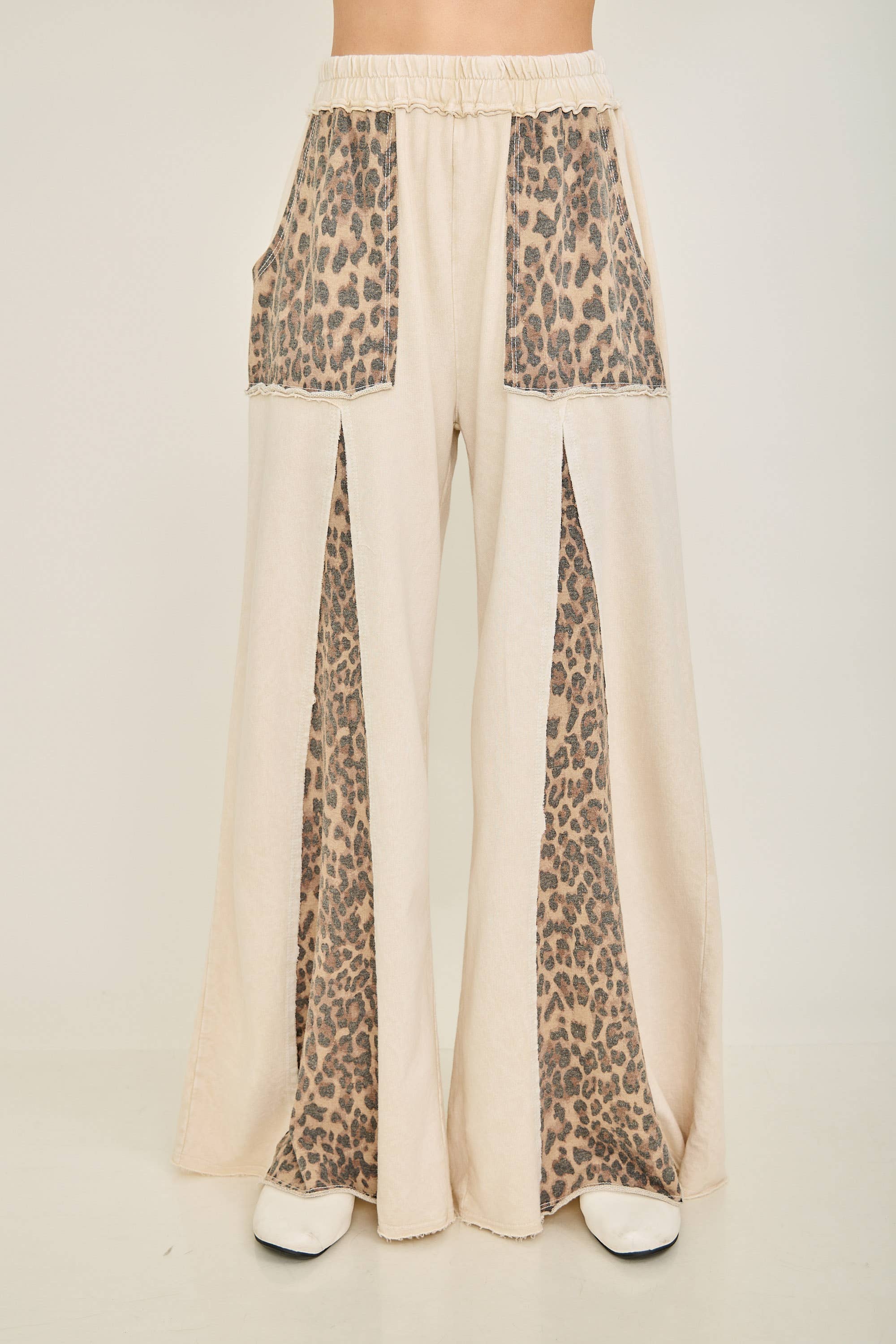 J.Her - Wholesale Pants - Women's - Mineral Washed Leopard Animal Print Flare Pants HP5783P17