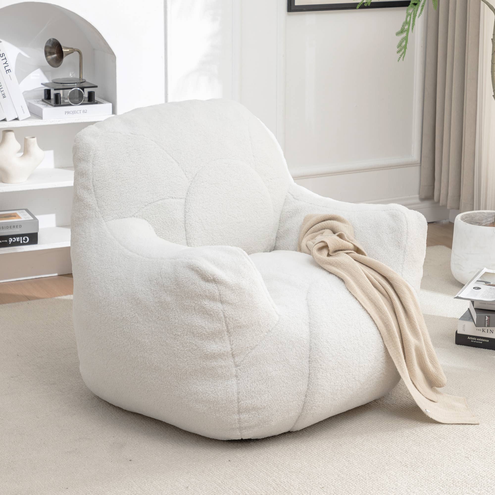 White Bean Bag Chair Sofa with Tufted Memory Foam Filling for wholesale on Faire1
