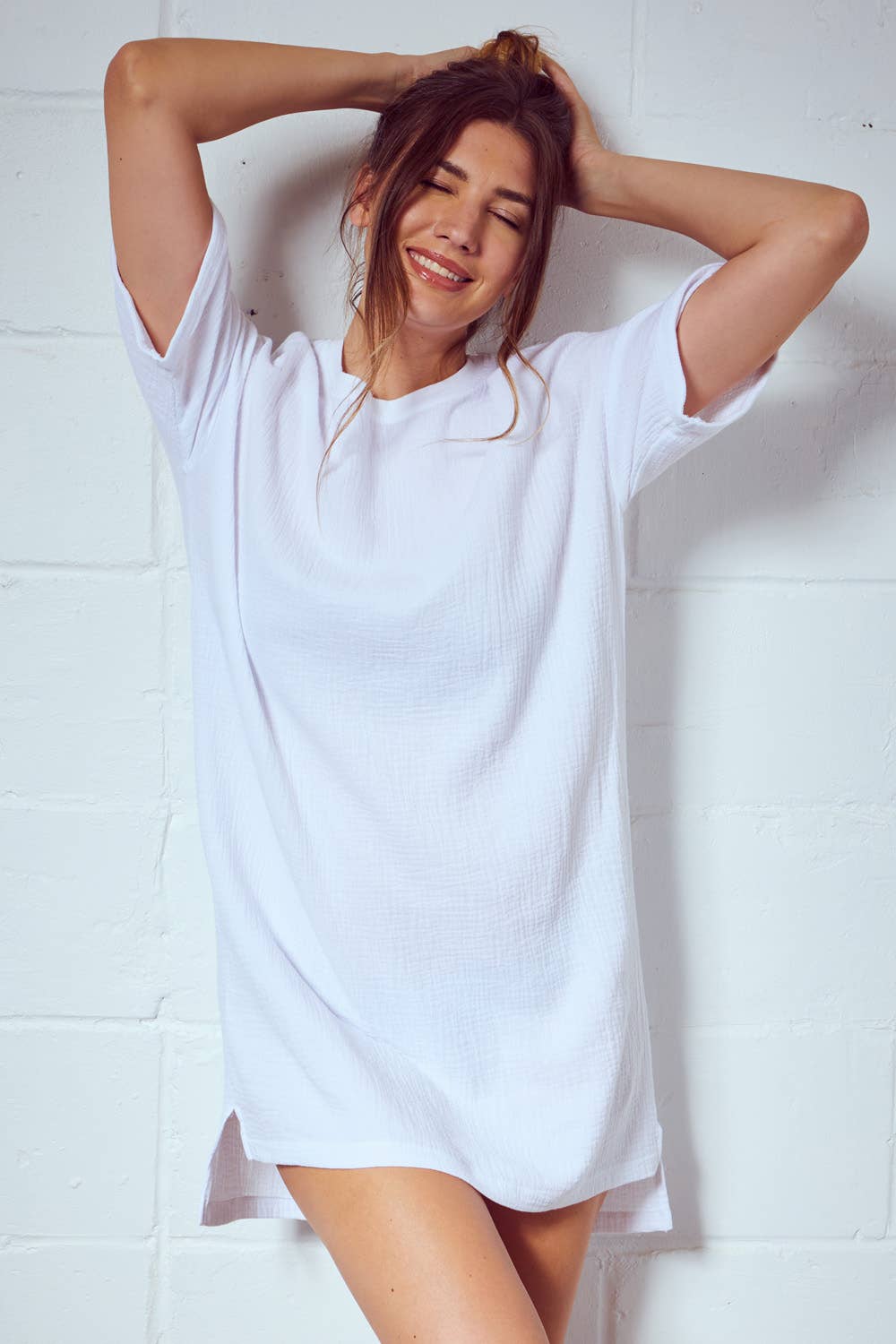 White Cotton Muslin Big Tee for wholesale on Faire0