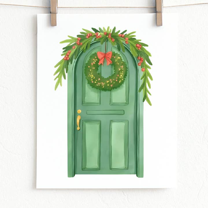 Grüne Weihnachtstür Wandkunst für den Großhandel von Cryptic Paper Co.
