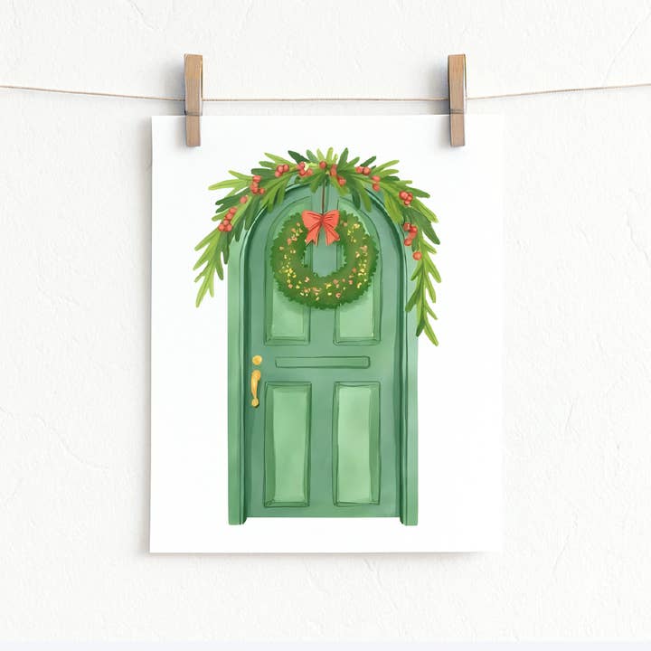 Green Christmas Door Wall Art for wholesale by Cryptic Paper Co.