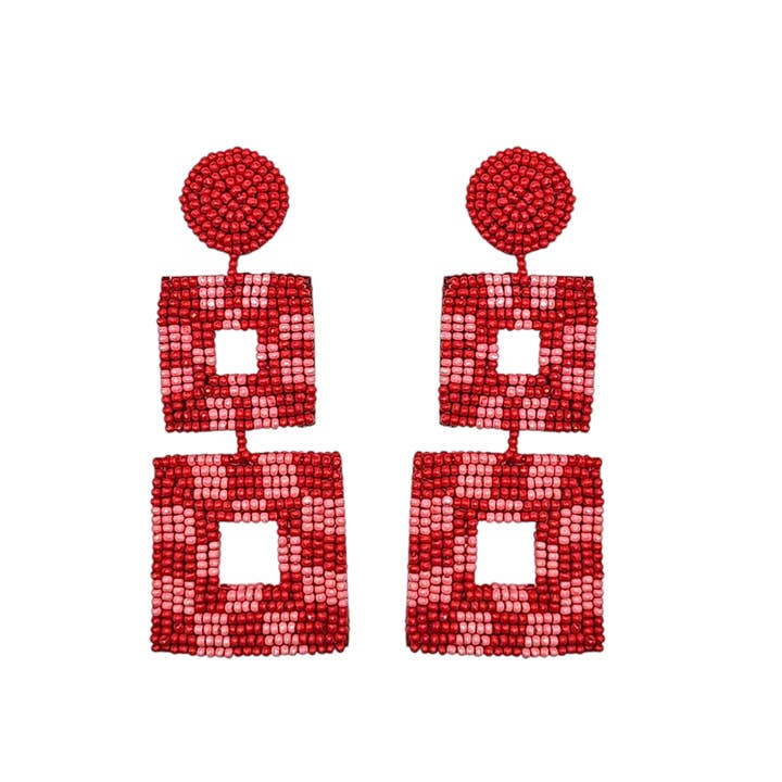 Narratives The Line - Wholesale Dangle Earrings - Pink Mix Double Square Drop Earrings
