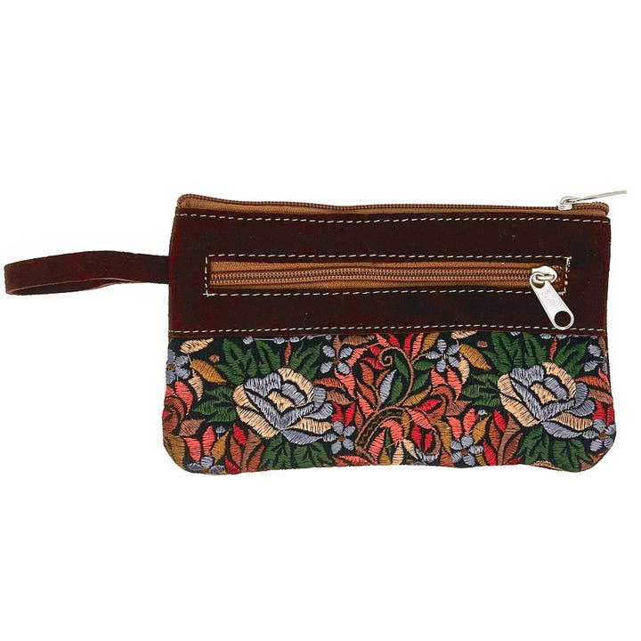 Pichincha - Wholesale Wristlet - Embroidered Floral Leather Suede "Beca" Purse Wristlet Bag3