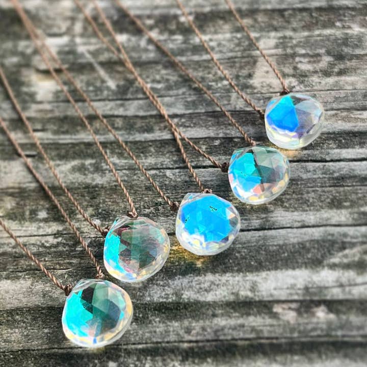 Hydroquartz Mystic Rainbow Faceted Teardrop Cord Necklace for wholesale by Merelani Designs