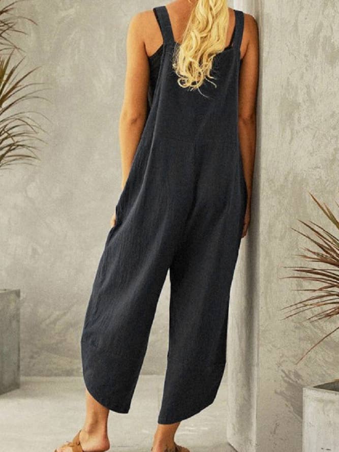 Schwarz Unifarbener lässiger Overall Jumpsuit ZK1989 für den Großhandel auf Faire1