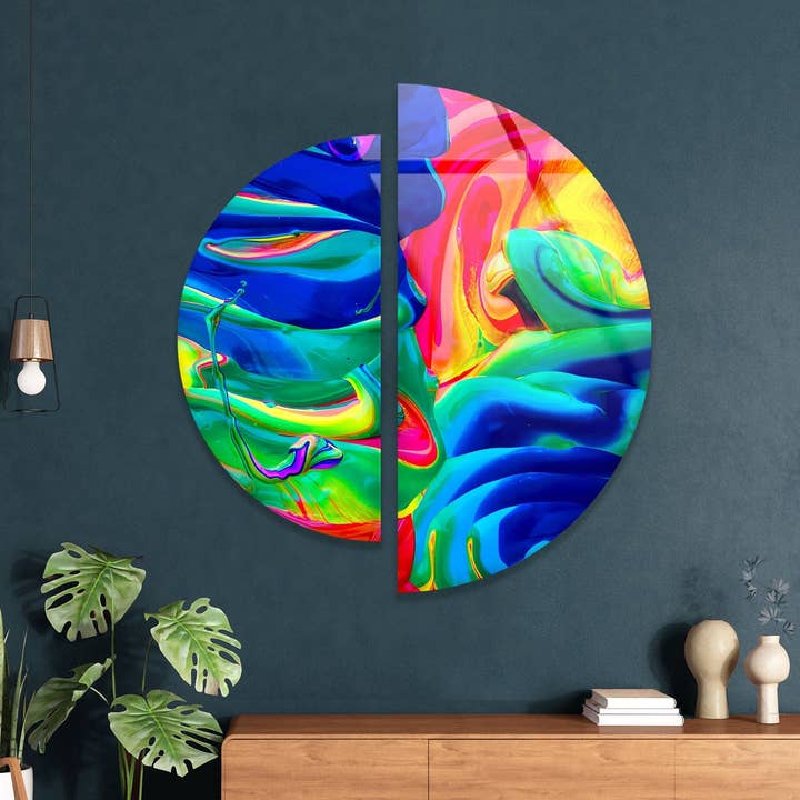 Rund 2-delad väggkonstuppsättning i härdat glas för wholesale av MyPhotostation