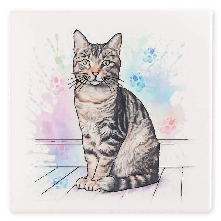 Tabby Cat Ceramic Tile Picture Wall Art 20 x 20cm for wholesale by Art of Arora