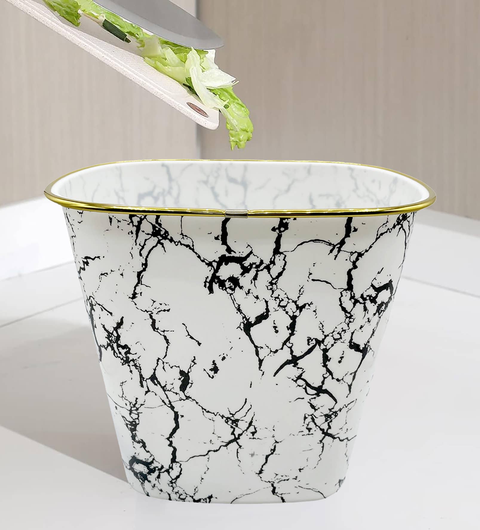 home mart goods - Wholesale Bathroom Trashcan - 10" Black White Marble Look Plastic 1.7 Gallon Trash Can6