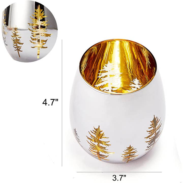 The Wine Savant / Khen Glassware - Venta al por mayor Copas de vino - Juego de 2 árboles de Navidad sin tallo, Winter Wonderland, color dorado