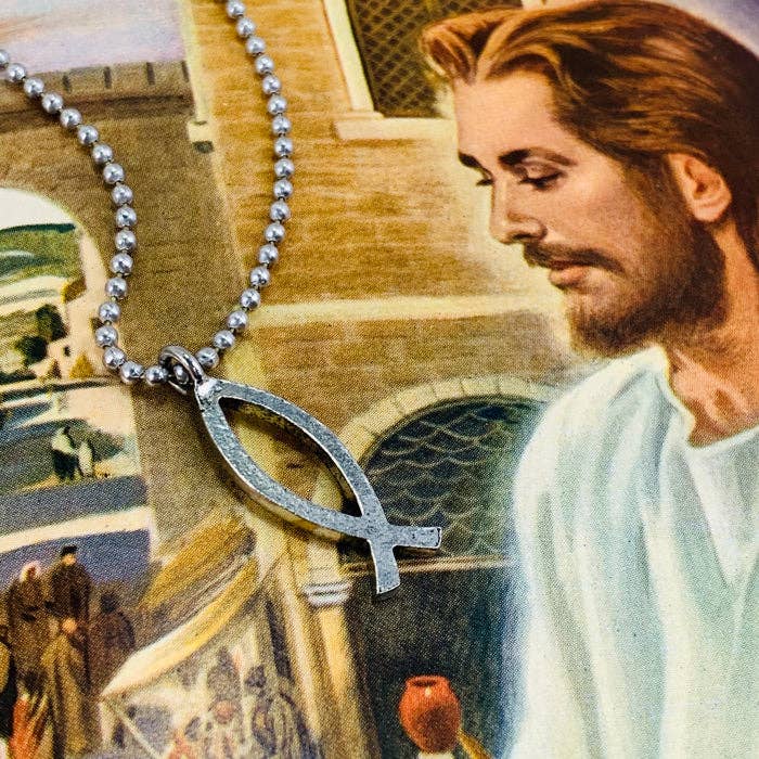 Colar com Corrente de Bolas e Peixe Ichthus por atacado de Forgiven Jewelry
