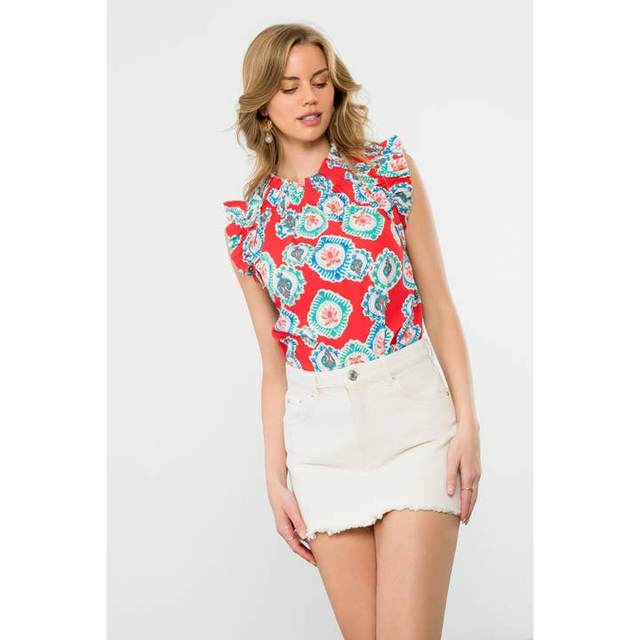 VERMELHO Manga Print Top para venda a revendedores na Faire2