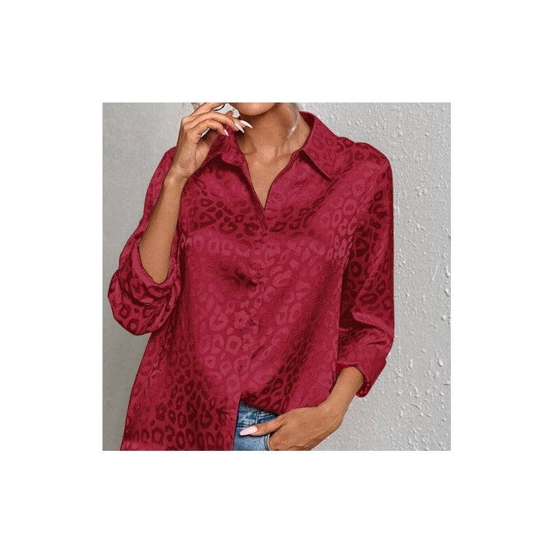 UZ Wholesale Store – wholesale Tröja med knappar – Dam – Leopardmönstrad knäppskjorta med krage6