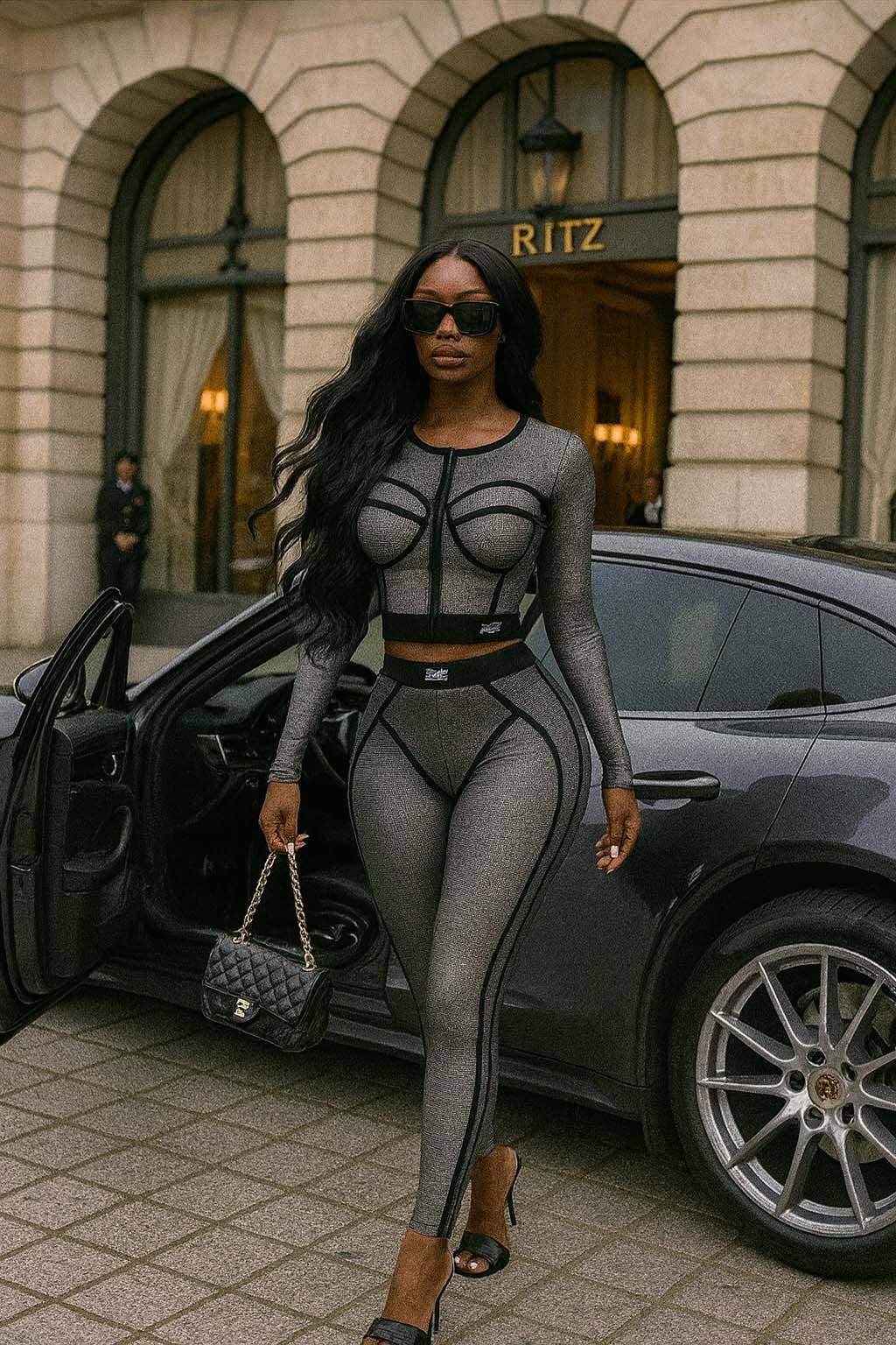 Dalia Studio - Vendita all'ingrosso Completo top e pantaloni (NON loungewear) - Donna - Set maglia a maniche lunghe e leggings in rete popcorn5