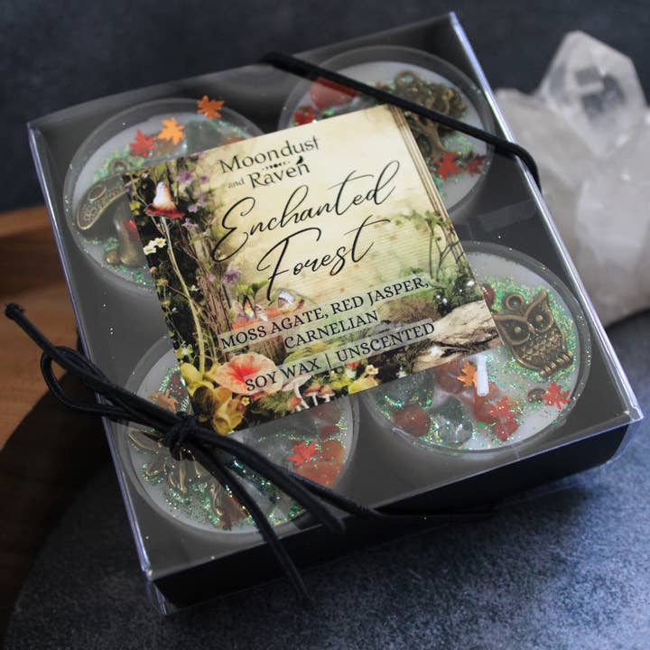 Moondust and Raven - Wholesale Tea Light Candles - Enchanted Forest Tealight Crystal Candles, Ritual Candles4