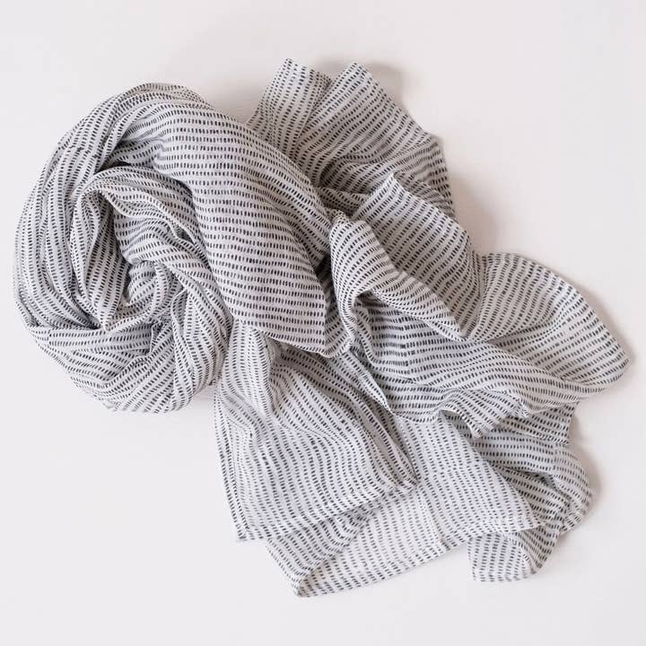 Alice Stripes Black Block Printed Scarf for wholesale by Graymarket Design