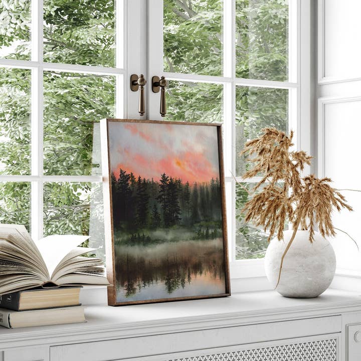 Paperbec Design Co. - Wholesale Art Print - "Rockwood Morning Dew" Lake Sunrise Watercolor Print2