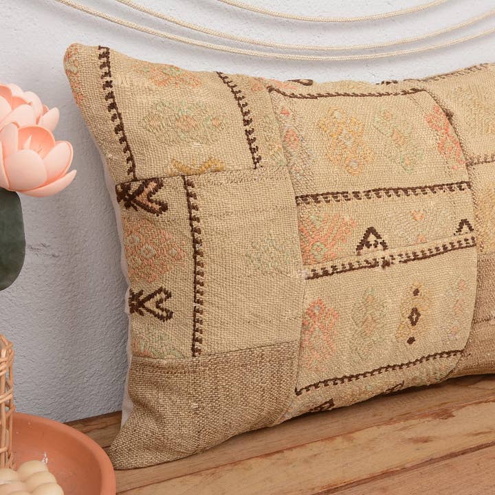 Tyrkisk Kilim Pudebetræk 16x24 Patchwork Boho for engroshandel hos Kilim Pillow Decors