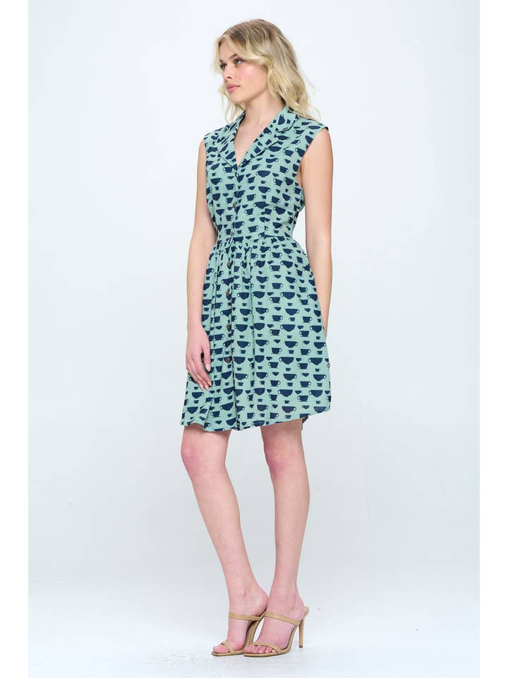 SM WARDROBE - Wholesale Dress - Women's - Tea Cup Print Tea Dress