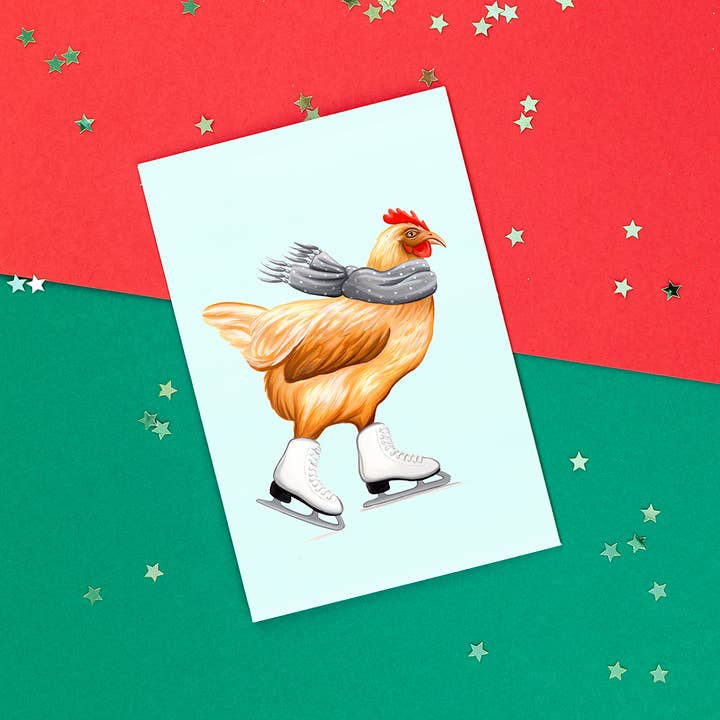Sardines Studio - Wholesale Christmas Card - Hen skating Greeting Card3