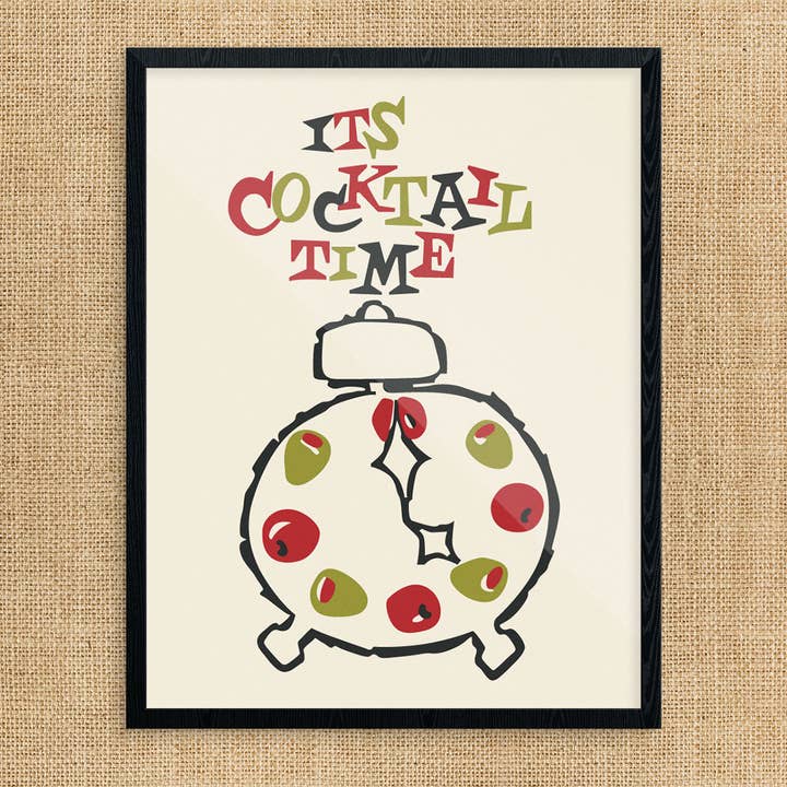 8" x 10 It's Cocktail Time Alarm Clock Print for wholesale by Fridgedoor