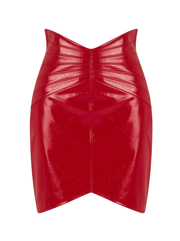 Red Faux Patent Leather Mini Skirt for wholesale on Faire