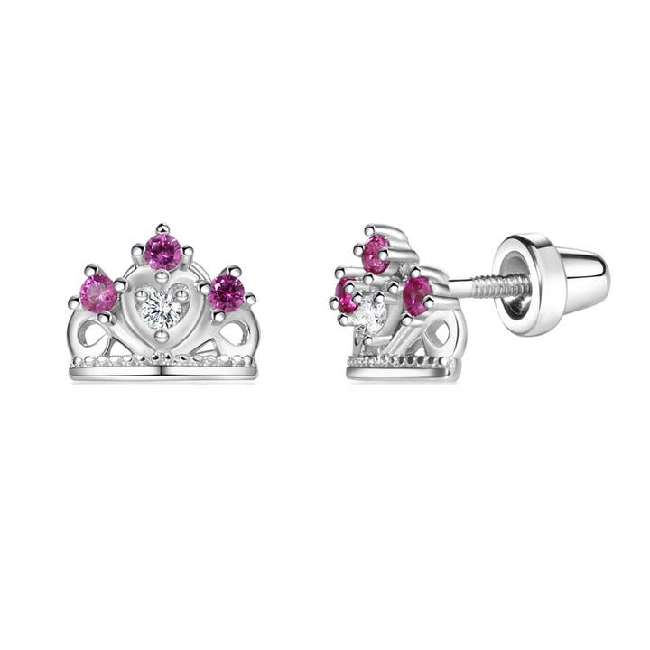Cherished Moments – wholesale Earrings – Kids – Sterling Silver Screw-Back Princess Tiara Earrings for Kids