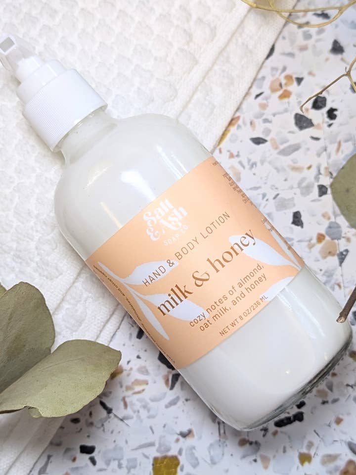 Milk & Honey Organic Hand & Body Lotion for wholesale by Salt & Ash Soap Co