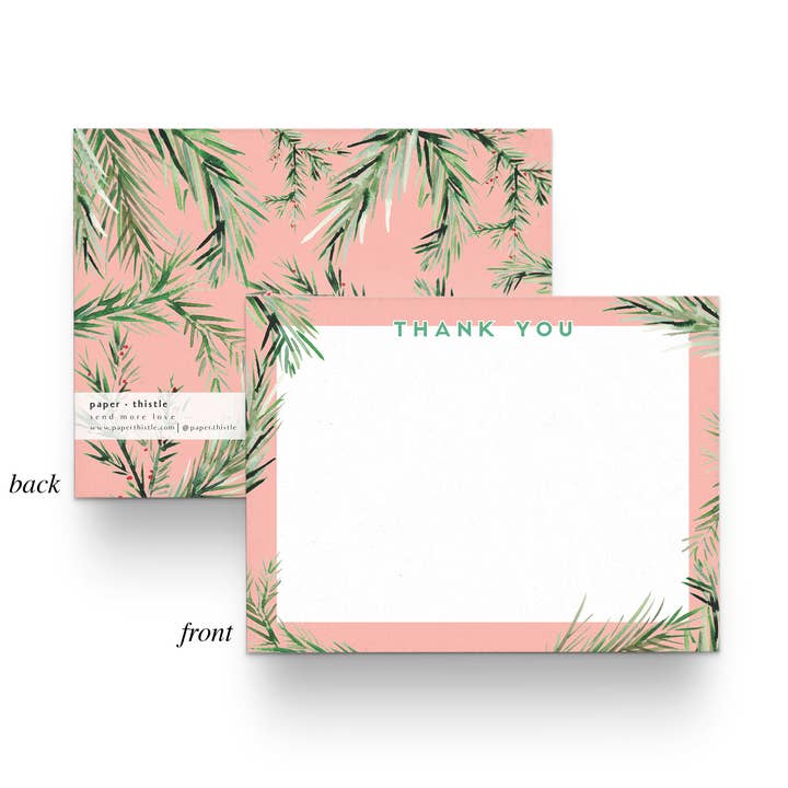 Pink / Peach Holiday Branches - Thank You Cards for wholesale by Paper Thistle