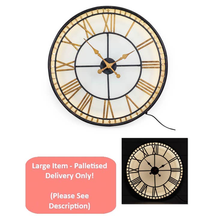 McGowan & Rutherford Ltd - Wholesale Wall clock - Black And Gold Back Lit Glass "Westminster" Wall Clock2