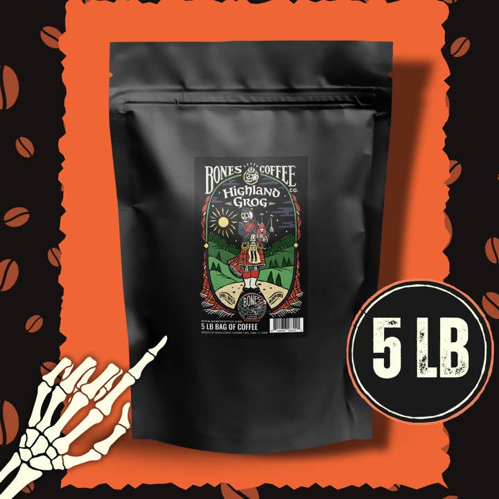 Café Highland Grog | 5 lb en vrac | Grains entiers et moulus pour la vente par Bones Coffee Company