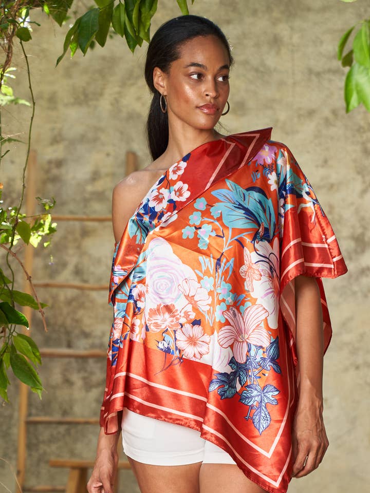 Poncho à épaules dénudées avec imprimé foulard 6323-EAK pour la vente par Paparazzi