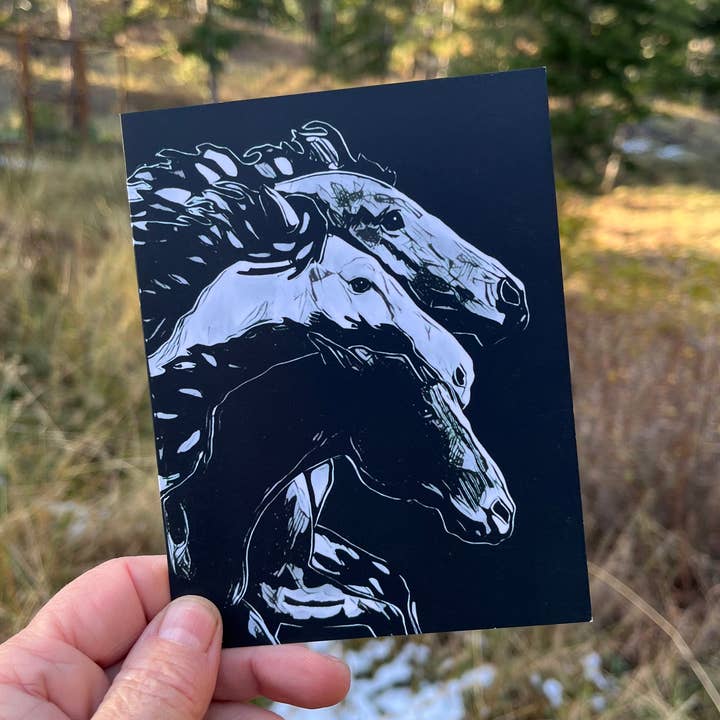 "Mustang Trio" Horse Notecard (Package of 6) for wholesale by Laughing Mule Press