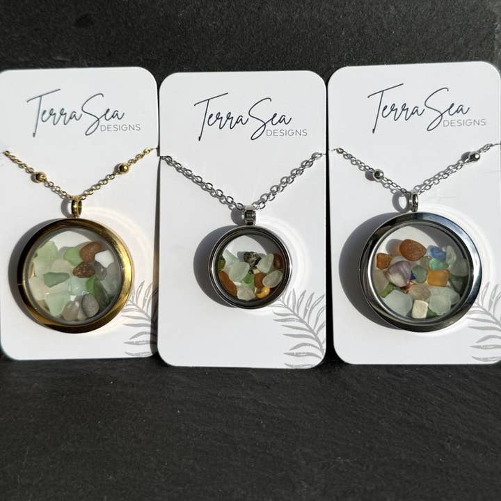 TerraSeaDesigns - Wholesale Locket Necklace - Genuine Handpicked Seaglass Locket- Large Silver2