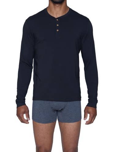 Henley de manga larga - Negro-004 para venta al por mayor de Wood Underwear