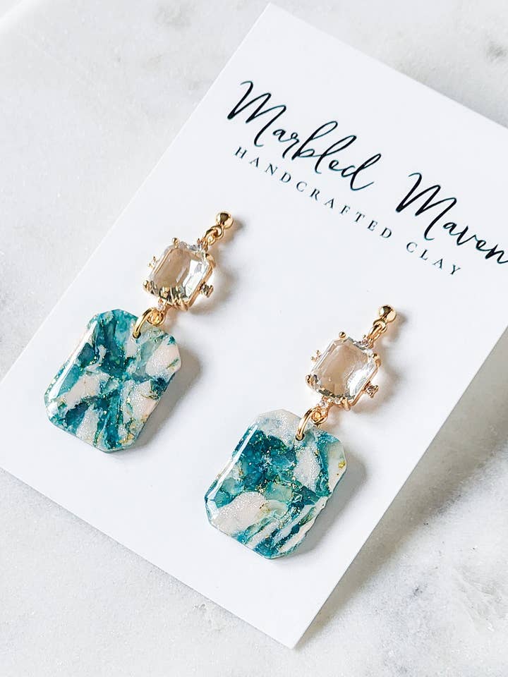 Spring Green Rectangle w Diamond Dangles for wholesale by Marbled Maven