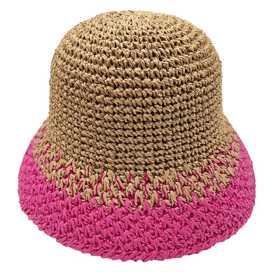 Fashion City - Wholesale Bucket Hat - Women's - Two Tone Color Block Straw Bucket Hat14