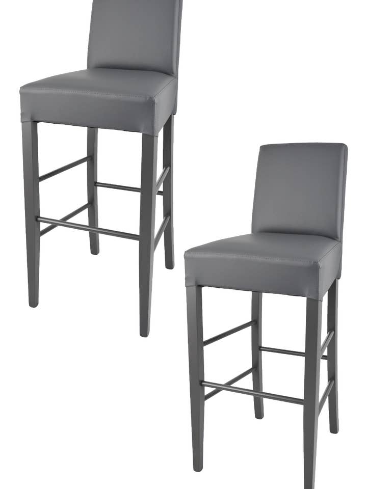 Luisa træ høj afføring, mørkegrå imiteret læder sæde for engroshandel hos Tommychairs