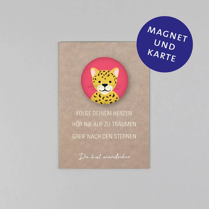 Set magnet med vykort Tim + Leopard för wholesale av Kunst an Papier