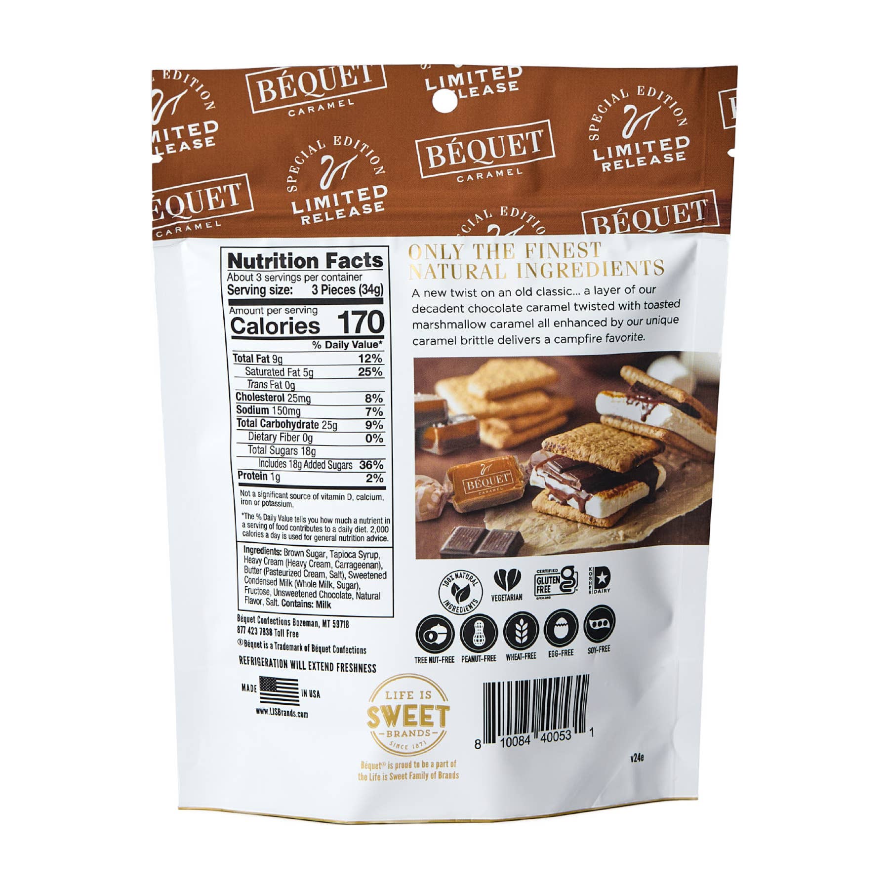 Béquet Confections - Wholesale Caramel - Béquet Campfire S'mores Caramel 3.6 oz Pouch1