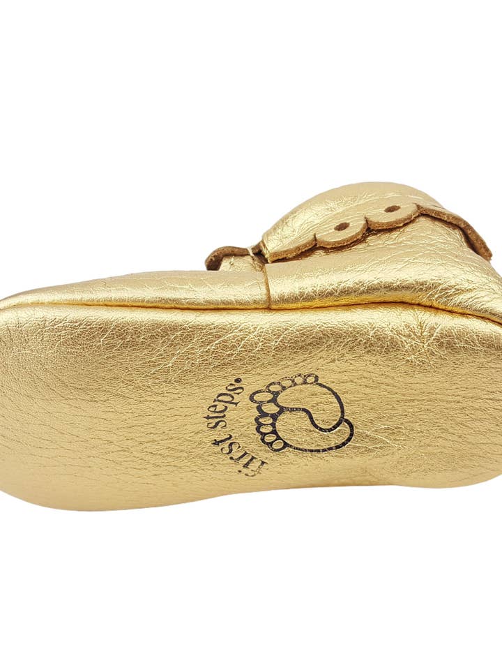 Axesoria West – Engroshandel Mokkasiner – Børn – Mary Jane Gold blødt ægte læder baby mokkasiner1