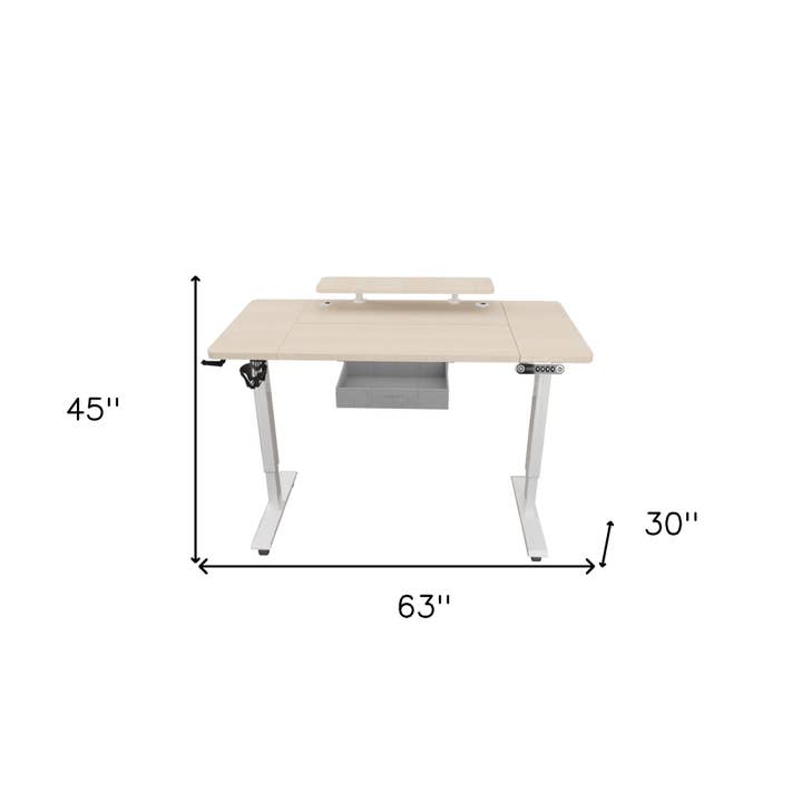 HomeRoots - Wholesale Desk Drawer - 63" Adjustable Beige Standing Desk2