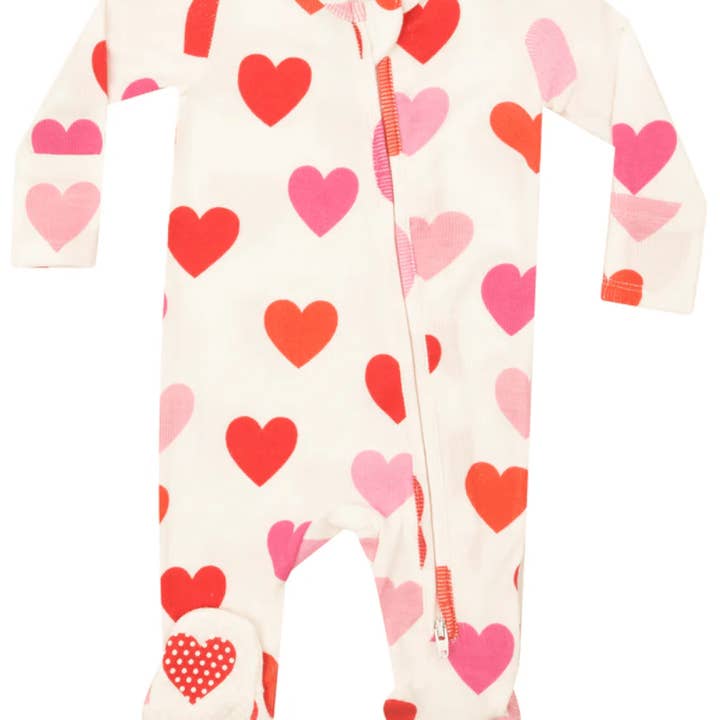 Valentine Big Hearts 2 Way Zipper Footie for wholesale by Liz And Roo