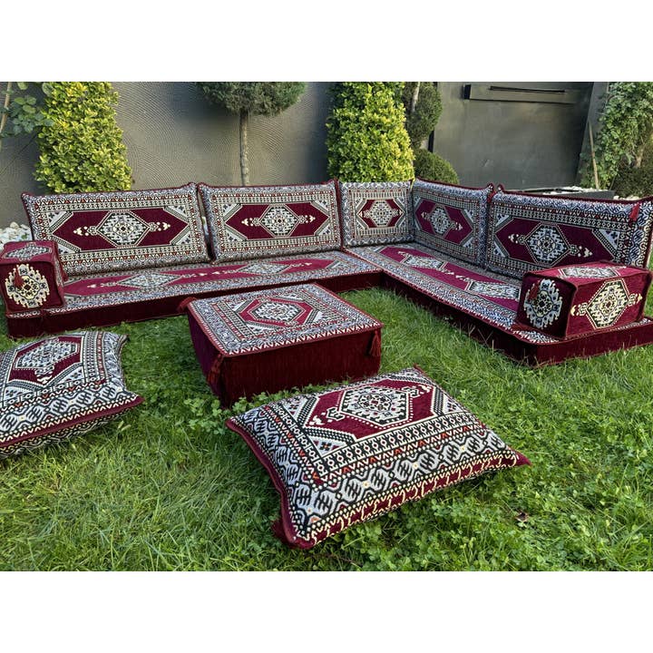 The Loom Wholesale - Wholesale Bank - Handgemaakte Vloerzitbank Set - Traditionele Ottomaanse Poef11