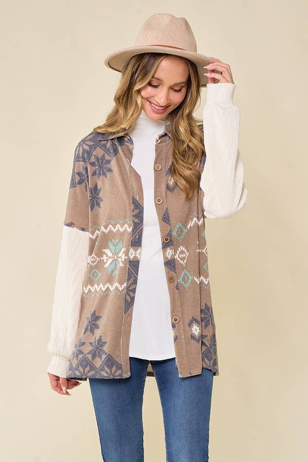 lovely melody - Wholesale Shirt Jacket/Shacket - Women's - LMT3653-Snowflake shacket Print10