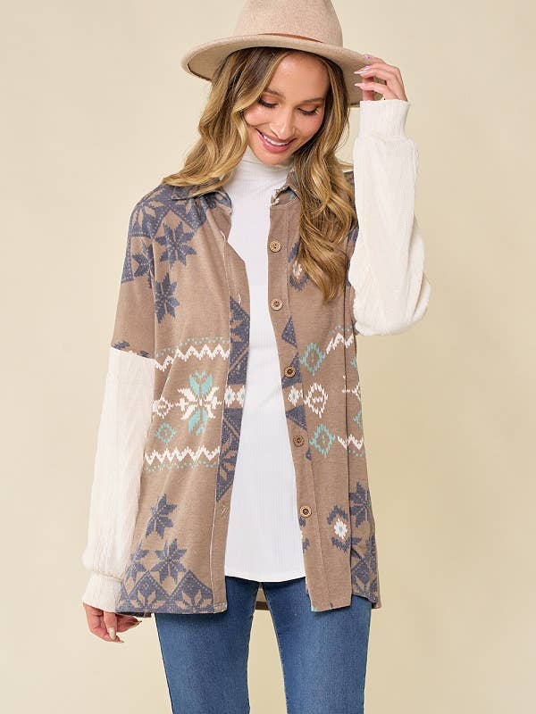 lovely melody - Wholesale Shirt Jacket/Shacket - Women's - LMT3653-Snowflake shacket Print10